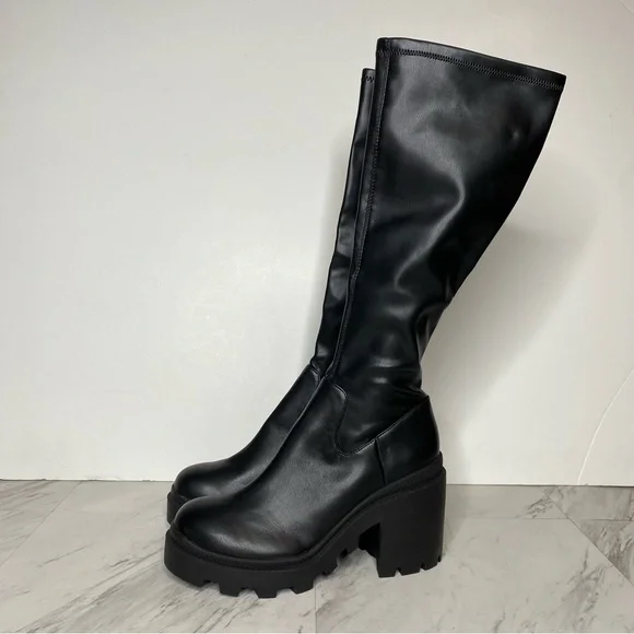 Steve Madden Derby Black Chunky Lug Sole Tall Boot 11M